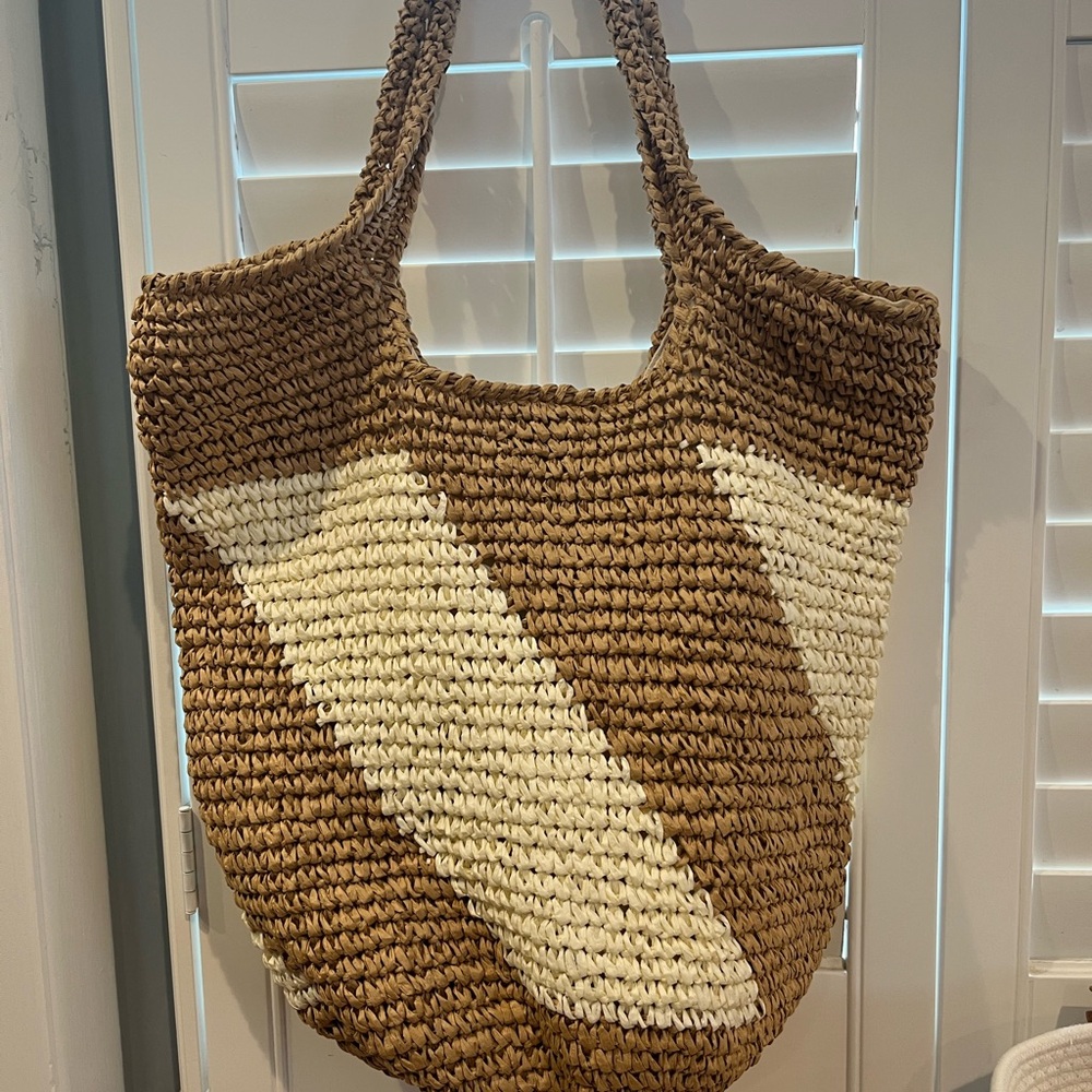 Btb Lost Angeles Brown and Cream Woven Tote Bag